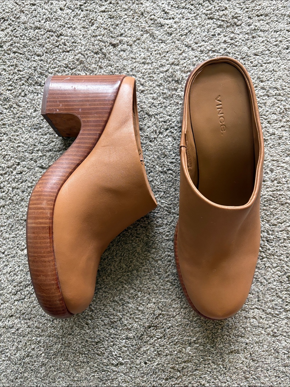 Vince Cognac Leather Platform Clogs size 9